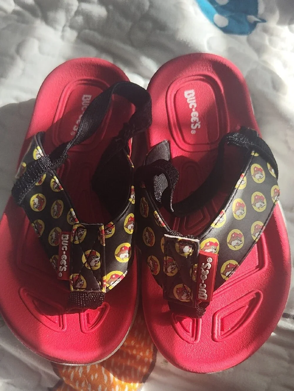Kids Red Slide Sandals with Patterned Black Straps